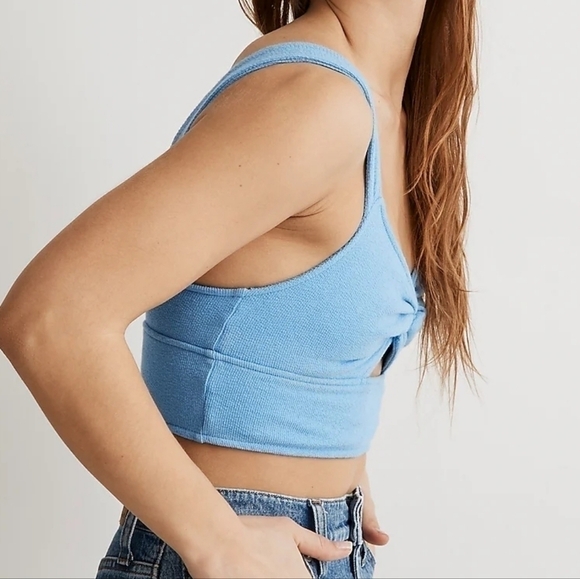 Madewell Cutout Knot-Front Crop Tank Top in Oasis Blue size XXS NWT NJ776 - Picture 2 of 12